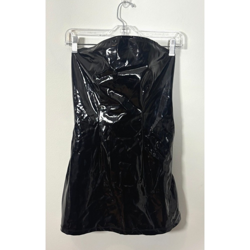Fredericks of Hollywood XL Mini Dress Black Faux Leather Lace-Up Back Clubbing